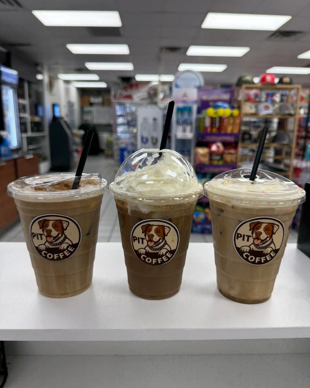 Three iced drinks from Pit Coffee
